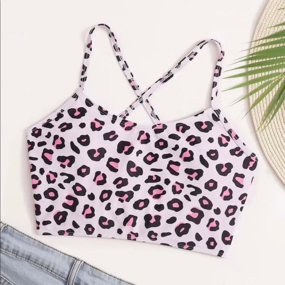 Romwe Bathing Suit Top Pink Animal Print Size S